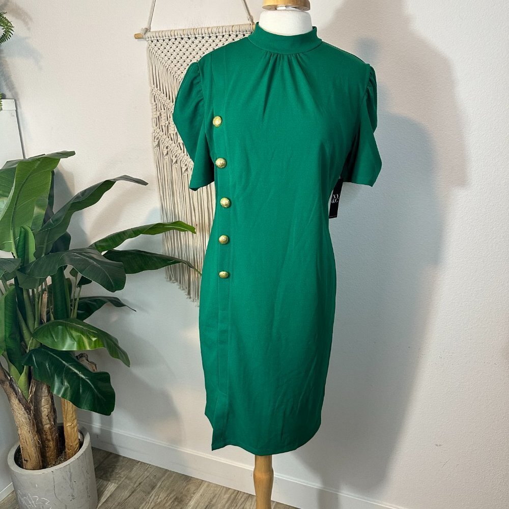 *NWT* NY & Company Green Mock Neck Dress with Button Detail